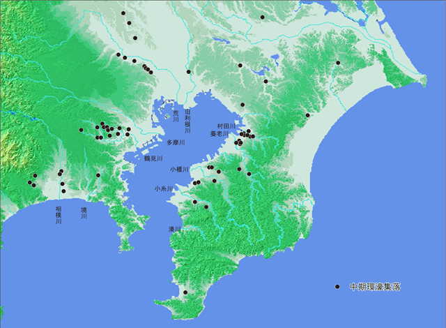 南関東地方環濠集落分布図(中期環濠集落)の画像