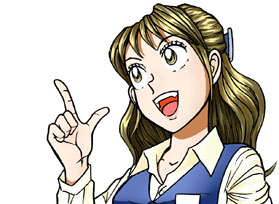 茶色い髪の長い女性が顔の近くで右手の親指と人差し指を立てて口を開け、上目遣いで楽しそうに笑っているイラスト