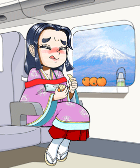 ミカンを食べて酸っぱい顔の菅原孝標の女のイラスト
