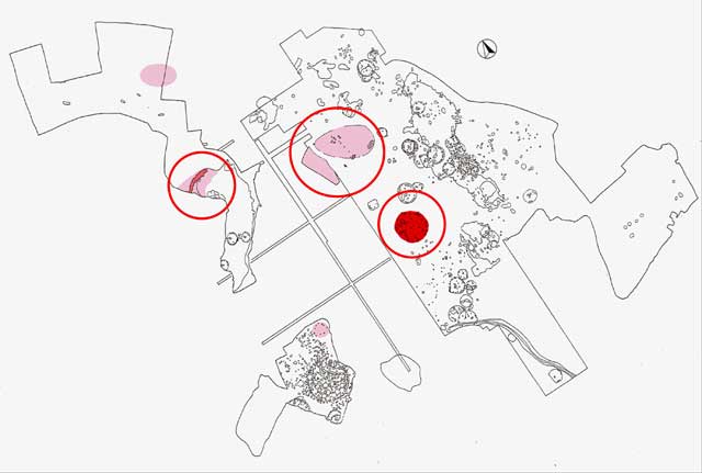 西広ムラの晩期前~中葉の地図