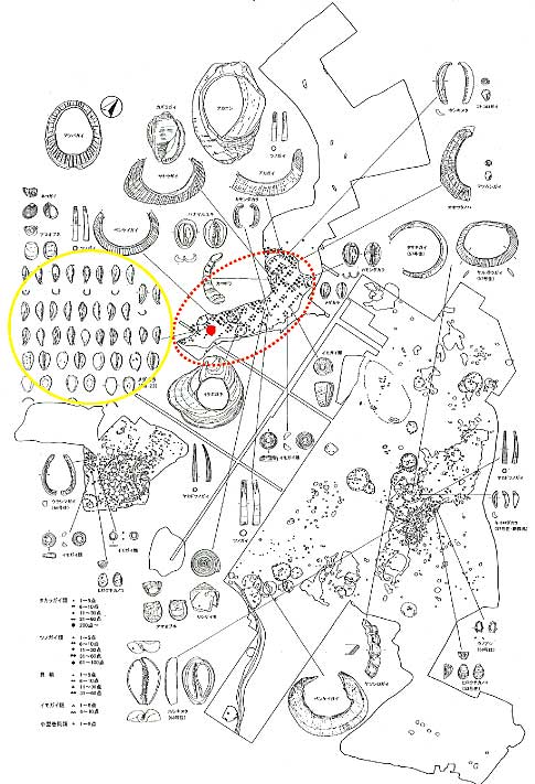 貝製装身具の出土状況を示した図