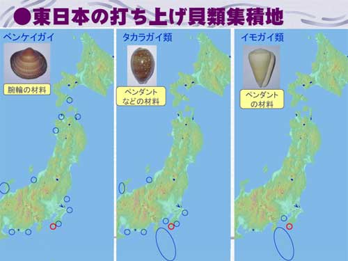 東日本の打ち上げ貝類集積地が示された地図