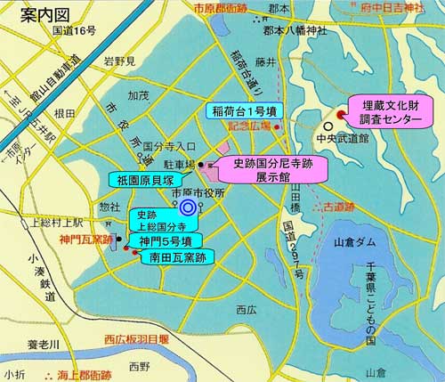 市役所周辺の遺跡・展示施設案内図の画像