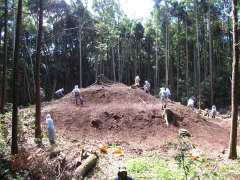 平野馬頭塚の10人ほど写っている調査風景の写真