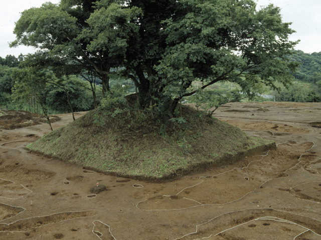 釜神遺跡の中にある塚の正面の写真