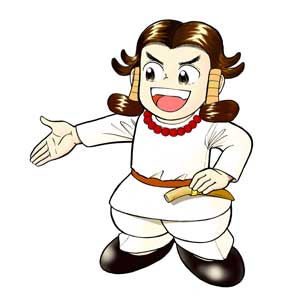 小刀を腰につけた男性が右手を開いて突き出しているイラスト画像