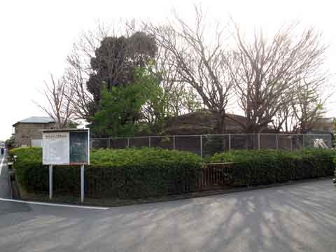 公園の柵の中にある持塚3号墳の横から見た写真