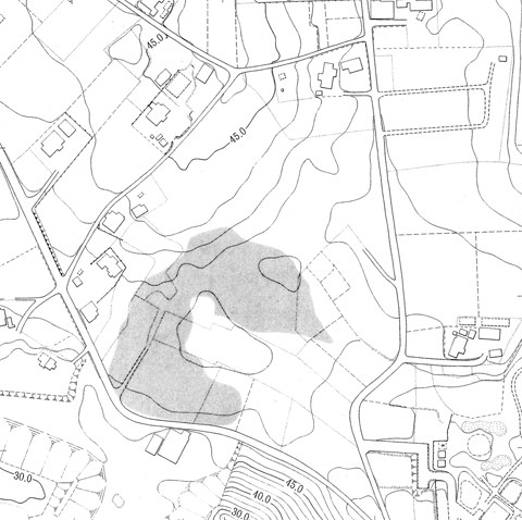 文中図1と表記されている現地踏査による貝層分布範囲の地図の写真
