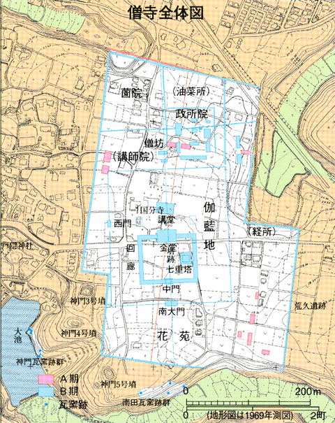 上総国分僧寺の全体を上空から見た地図