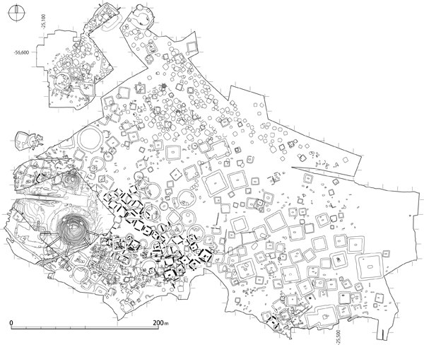 L字を逆さまにしたような図の中に四角や丸がたくさんモノクロで描かれた写真