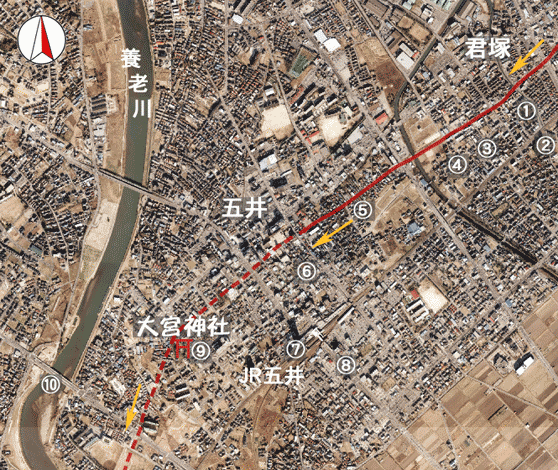 君塚～現養老川を示した位置図の航空写真