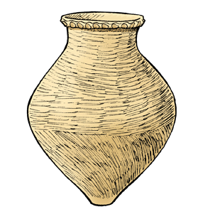 樫王式(かしおうしき)土器の破片から想像する花瓶の底を尖らせたような土器全体のイラスト
