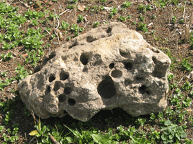 穴が開いている凝灰岩の写真