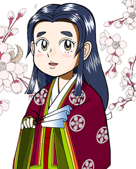 桜の花に囲まれた、菅原孝標の女のイラスト