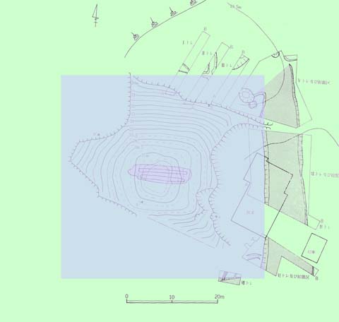 背景が緑色の菊間新皇塚古墳全体図の画像