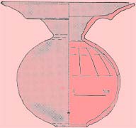 線対象になっている丸いつぼ型土器の全体的にピンク色のイラスト画像