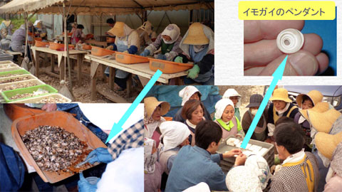 土器・石器・骨角貝製品などの拾い出し作業のレクチャーを受けている写真