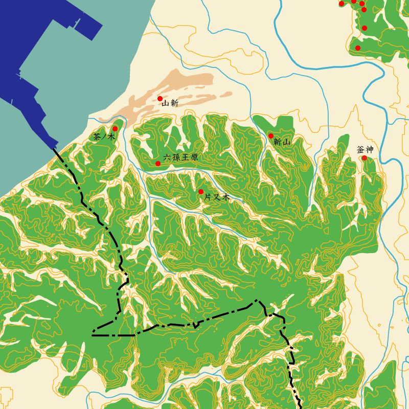 養老川左岸・袖ケ浦台地の弥生時代遺跡を示した地図
