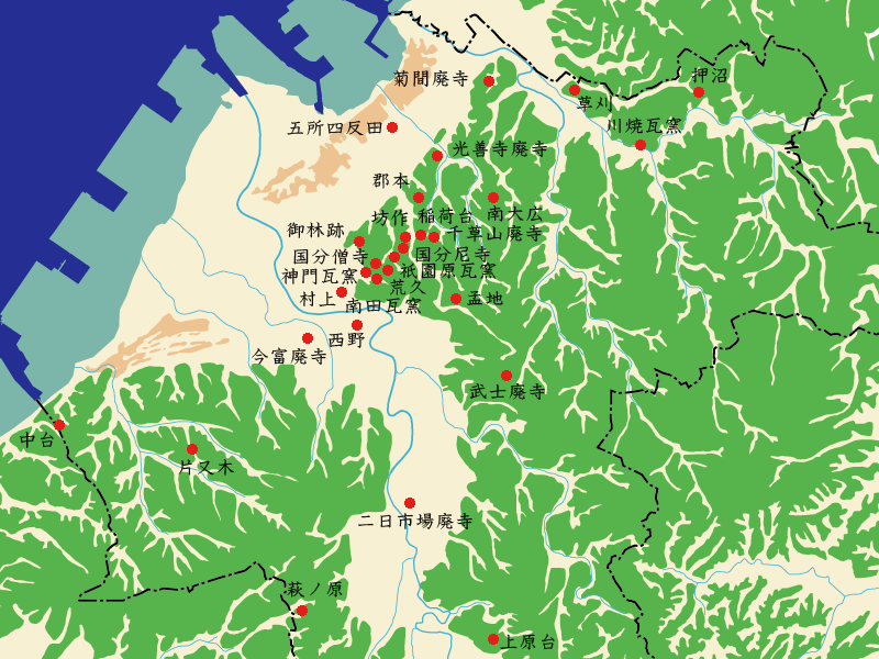 市原北部の奈良・平安時代遺跡の地図