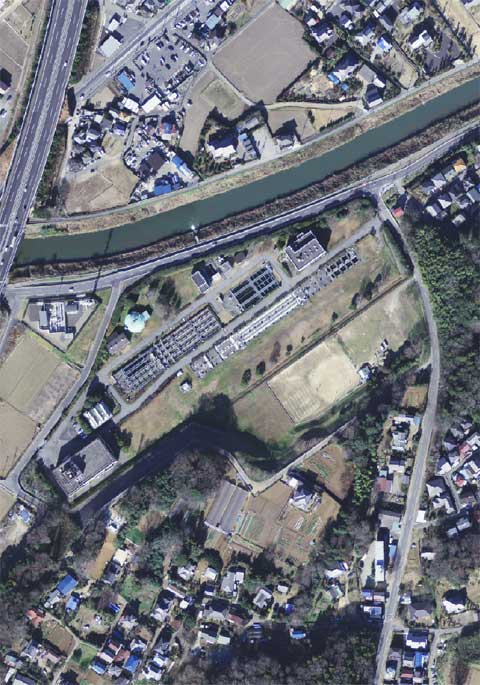 平成21年1月頃の菊間手永遺跡とその周辺の上空からの写真