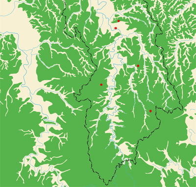 江戸時代に存在した遺跡の場所を赤い点で示した地図2