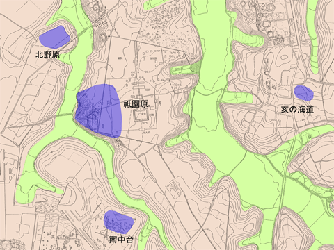 祗園原貝塚を中心とした縄文後晩期の地図