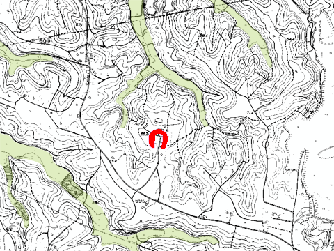 諸久蔵貝塚の位置が赤いマークで示されている地図