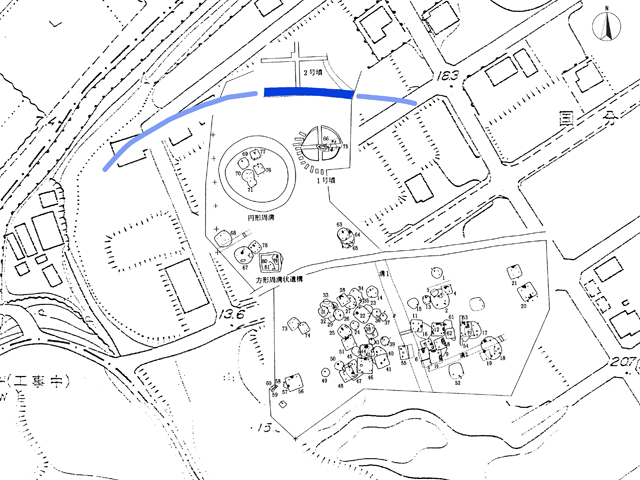 向原台遺跡とその周辺の地図