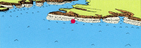 中心部に赤丸で市原条里制遺跡が記してあり、実信貝塚（村田川）周辺の海域の縄文時代早期の環境変遷図